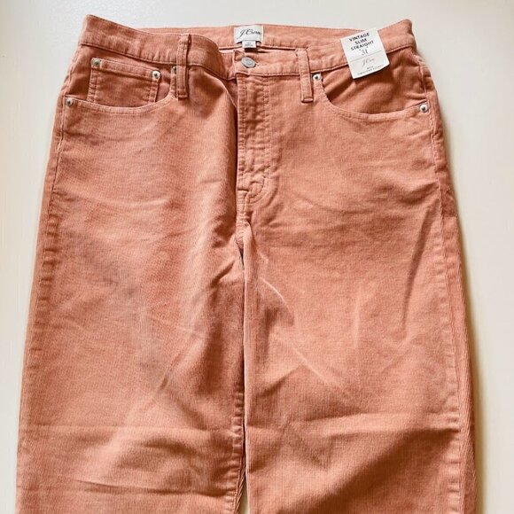 NWT J. Crew Pant Trouser Vintage Corduroy High Rise Straight Leg Slim Rose Blush - Picture 3 of 16